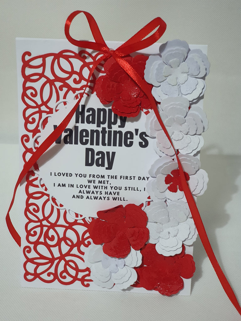Handmade Red & White Valentine’s Ribbon Card with Gift Box – CamieRoseUK