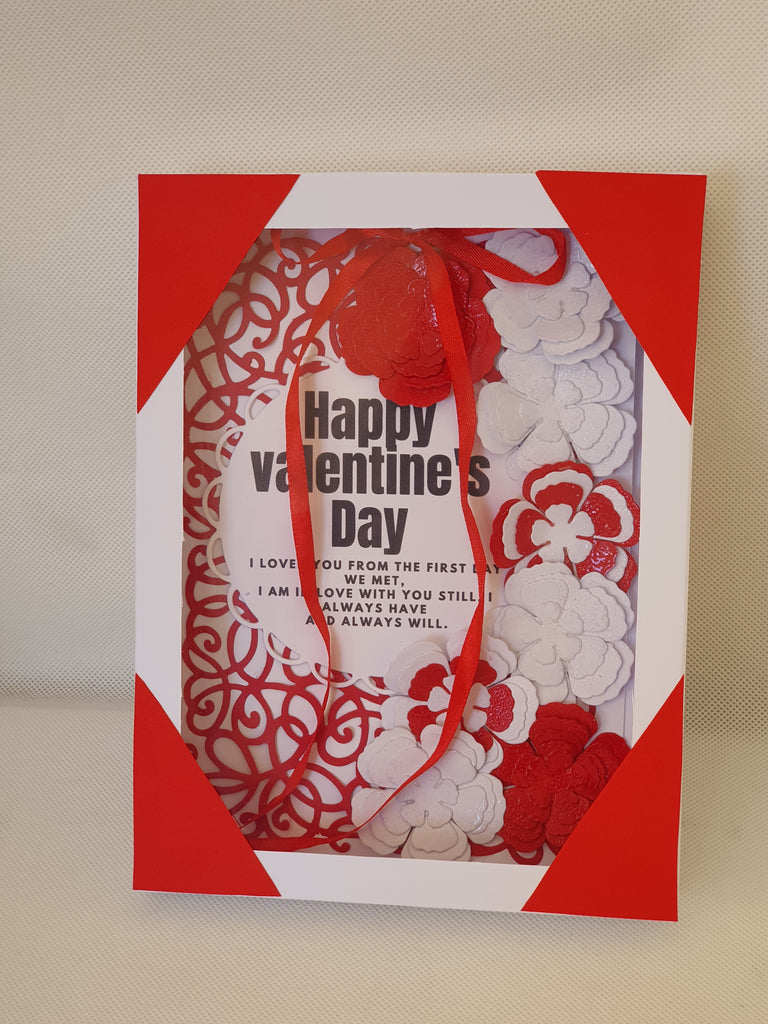 Handmade Red & White Valentine’s Ribbon Card with Gift Box – CamieRoseUK