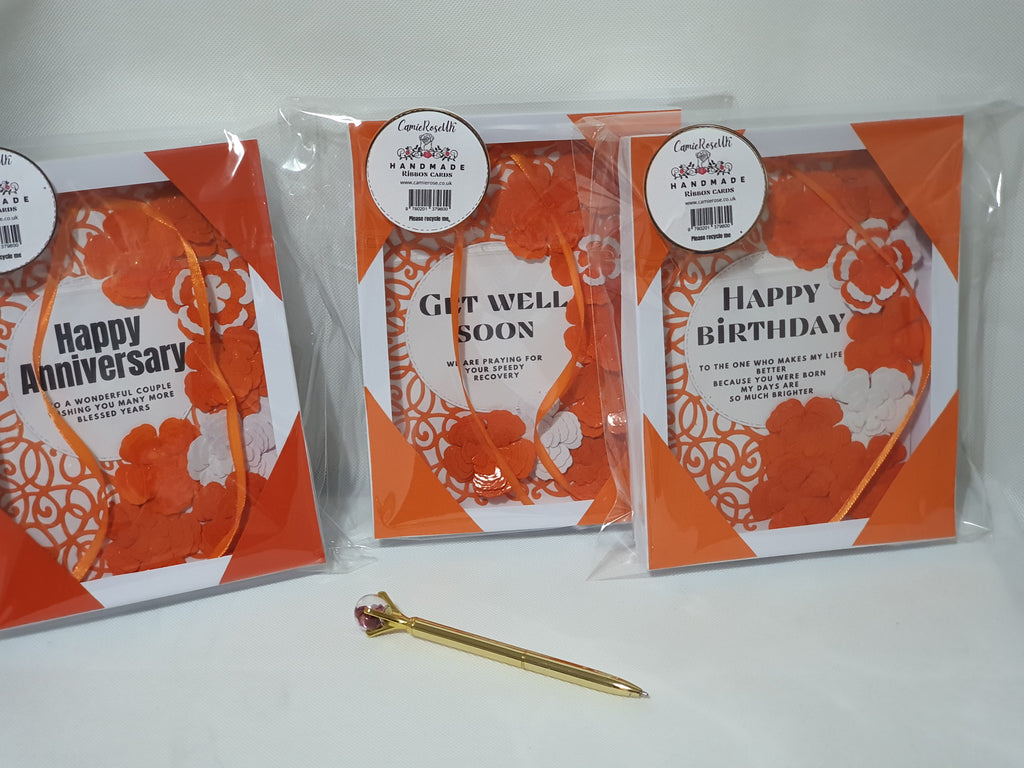 Handmade Orange & White Ribbon Card with Gift Box – CamieRoseUK