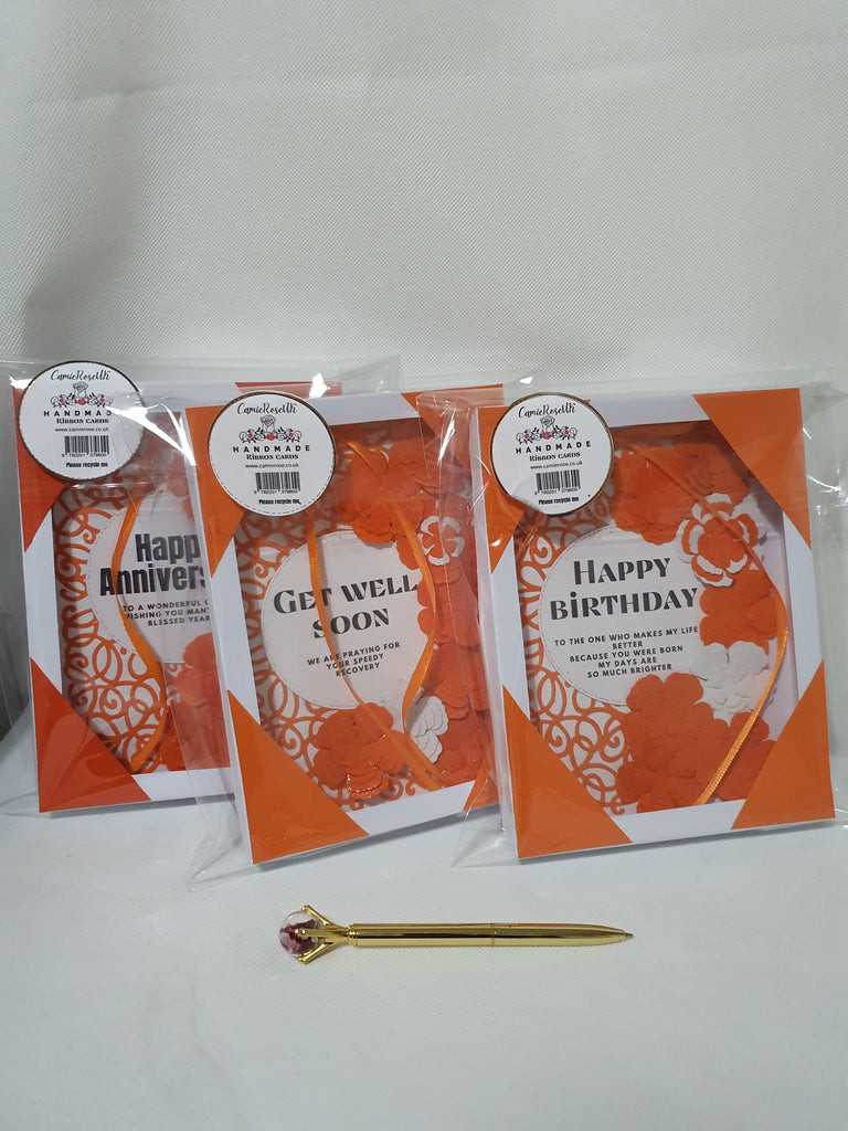 Handmade Orange & White Ribbon Card with Gift Box – CamieRoseUK