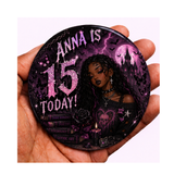Personalised Gothic Birthday Badge – Custom Name & Age (Black & Purple)