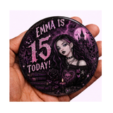 Personalised Gothic Birthday Badge – Custom Name & Age (Black & Purple)