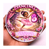 Personalised Ballerina Birthday Badge – Black Girl Dance Theme, Custom Name & Age