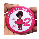 Personalised Black Girl Birthday Badge