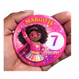 Personalised Black Girl Birthday Badge – Custom Name & Age Pink Badge