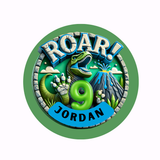 Personalised Roar T-Rex Birthday Badge – 75mm Customised pin by CamieRoseUK