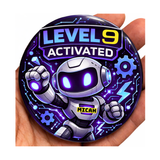 Personalised Level 9 Activated Robot theme Birthday Badge – 75mm