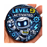Personalised Level 9 Activated Robot theme Birthday Badge – 75mm