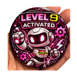 Personalised Level 9 Activated Robot theme Birthday Badge – 75mm