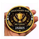 Personalised Legendary Dad 60th Birthday Badge – Custom Name Black Gold Trophy Design UK