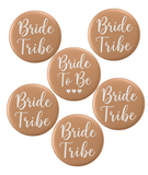 Personalised Hen Party Badge Set – 6 Custom Bridal Pins for the Bride Tribe