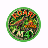 Personalised Roar T-Rex Birthday Badge – 75mm Customised pin by CamieRoseUK