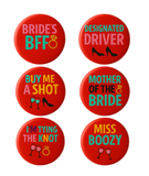 Hen Party Badge Set – 6 Funny 75mm Bridal Shower Pins | CamieRoseUK