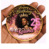 Personalised Glam Birthday Badge – Melanin Queen Custom Age & Name