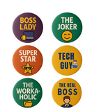 Funny Office Party Badge Set – 6 Work Leaving, Promotion & Retirement Pins