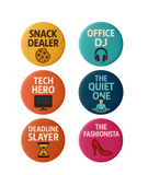 Funny Office Party Badge Set – 6 Work Leaving, Promotion & Retirement Pins