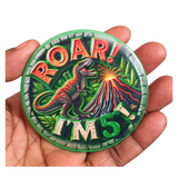 Roar T-Rex Birthday Badge – 75mm Customised Handmade by CamieRoseUK