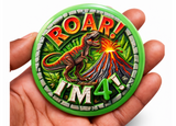 Personalised Roar T-Rex Birthday Badge – 75mm Customised pin by CamieRoseUK