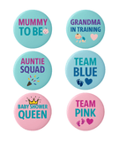 Baby Shower Badge Set – 6 Family Pins for Gender Reveal Party (Boy, Girl, Neutral) by CamieRoseUK