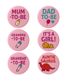 Baby Shower Badge Set – 6 Family Pins for Gender Reveal Party (Boy, Girl, Neutral) by CamieRoseUK