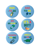 Baby Shower Badge Set – 6 Family Pins for Gender Reveal Party (Boy, Girl, Neutral) by CamieRoseUK