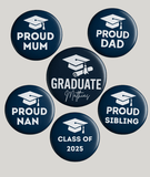 Graduation Badge Set – 6 Custom 75mm Pins | CamieRoseUK