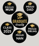 Graduation Badge Set – 6 Custom 75mm Pins | CamieRoseUK