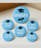 Graduation Badge Set – 6 Custom 75mm Pins | CamieRoseUK