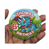 Triceratops Birthday Badge – 75mm Customised Handmade by CamieRoseUK