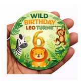 Personalised Safari Birthday Badge – Jungle Theme Name & Age Badge | Kids Birthday Badge