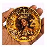 Personalised Glam Birthday Badge – Melanin Queen Custom Age & Name