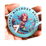 Mermaid theme Birthday Badge - 75mm Customized Buttons by Camieroseuk