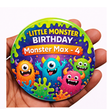 Personalised Monster Birthday Badge – Cute Little Monster Party Badge for Kids (75mm)