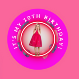 Neon theme photo button, 75mm birthday badge at Camieroseuk - Red