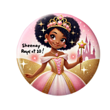 Personalised Princess Birthday Badge – Black Girl Royal Theme, Custom Name & Age