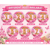 Personalised Princess Birthday Badge – Custom Name & Age | Girls Party Badge (Pink)