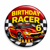 6 Piece Race Crew Birthday Badges – Car Party Badge Set
