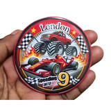 Handmade 75mm Race Car Birthday Badge – By CamieRoseUK