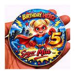Personalised Superhero theme Birthday Badge | Superhero Party pin for boys and girls.