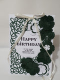 Luxury Handmade Ribbon Card – Dark Green & White