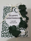 Luxury Handmade Ribbon Card – Dark Green & White